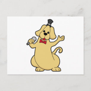 Carte Postale Chien en chantant avec microphone