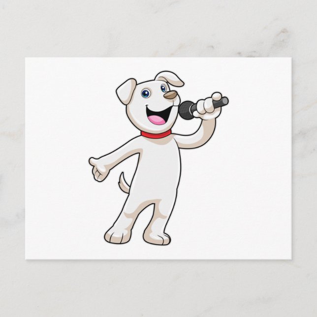 Carte Postale Chien en chantant avec microphone (Devant)