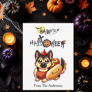 Carte Postale Chien en costume de hot dog Enfants Drôle Hallowee
