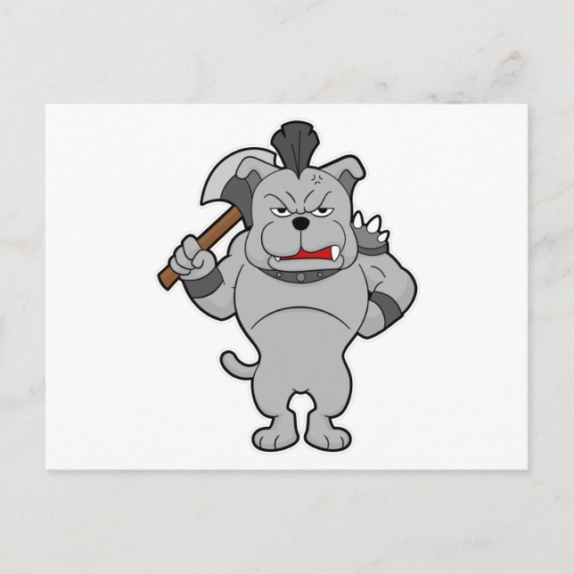 Carte Postale Chien en Guerrier avec Hache (Devant)