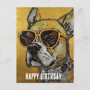 Carte Postale Chien en lunettes jaunes Médias mixtes Anniversair