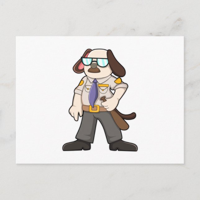 Carte Postale Chien en officier de police avec Baton & Lunettes  (Devant)