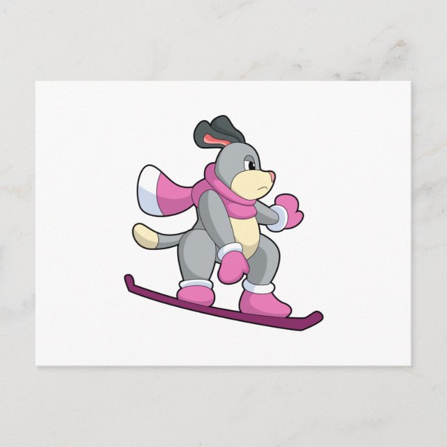 Carte Postale Chien en planchiste avec son snowboard (Devant)