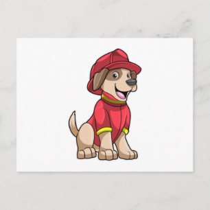 Carte Postale Chien en pompier avec casque de pompier