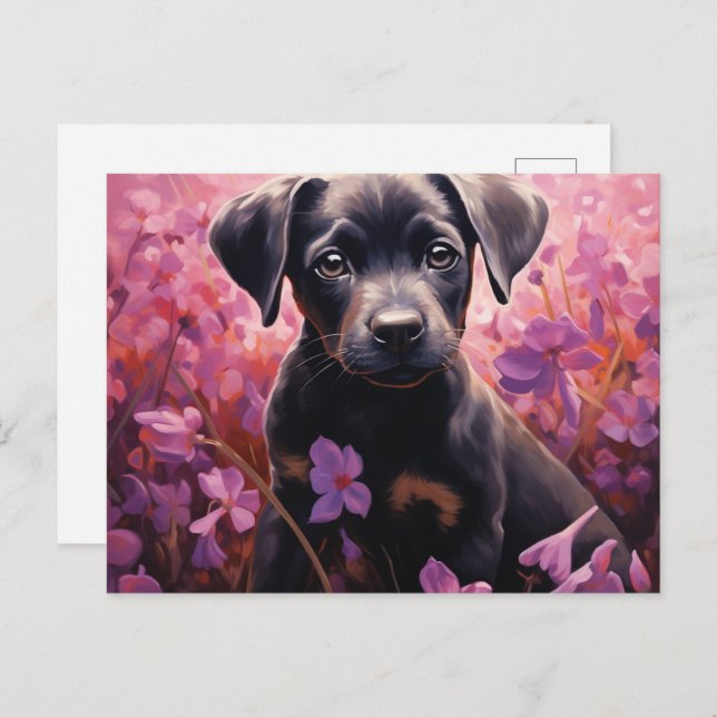 Carte Postale Chien Épanoui dans les Fleurs (Devant / Derrière)