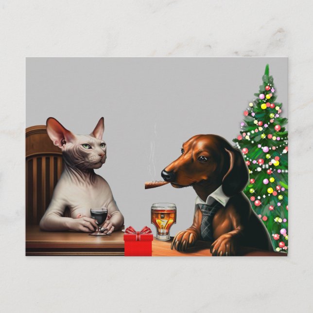 Carte Postale Chien et chat de Noël (Devant)