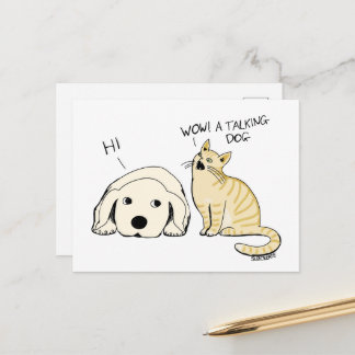 Carte Postale Chien et chat drôle parlant dessin animé blague