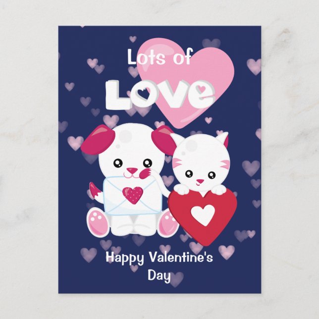 Carte Postale Chien et chatte chatte chatte chatte Saint Valenti (Devant)