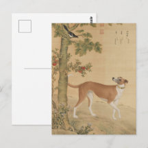 Chien et oiseau d'art vintage Greyhound chinois