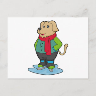 Carte Postale Chien faisant du patinage sur glace avec des patin