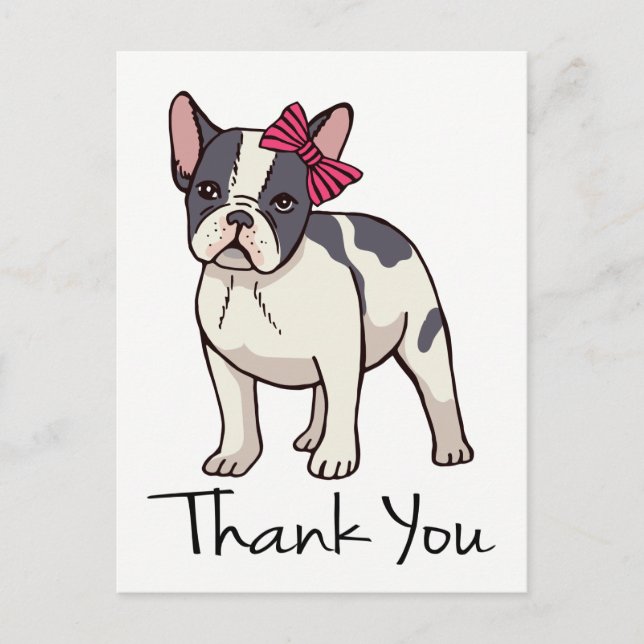 Carte Postale Chien français mignon Merci de Bulldog Français Ch (Devant)