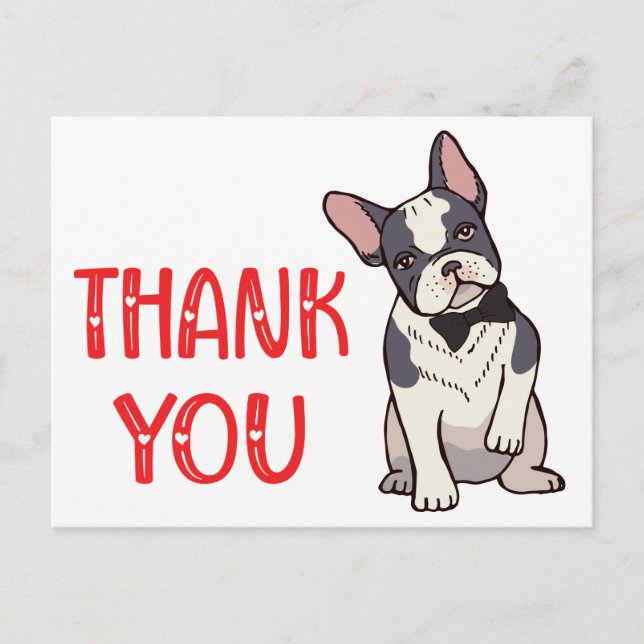 Carte Postale Chien français mignon Merci de Bulldog Français Ch (Devant)