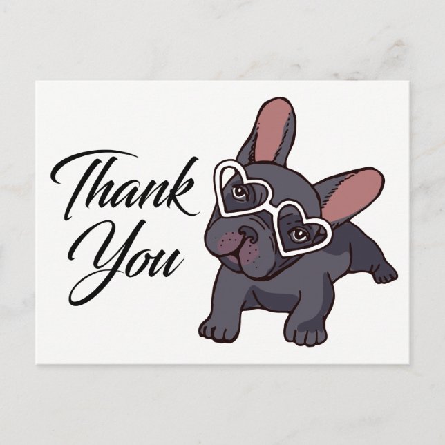 Carte Postale Chien français mignon Merci de Bulldog Français Ch (Devant)