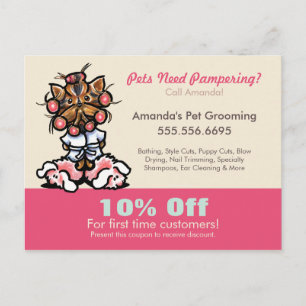 Carte Postale Chien Groomer animal Spa Coupon Mailer Yorkie Curl