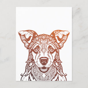 Carte Postale Chien Mandala Ornemental, Chien Dessiné À La Main 