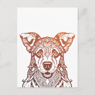 Carte Postale Chien Mandala Ornemental, Chien Dessiné À La Main