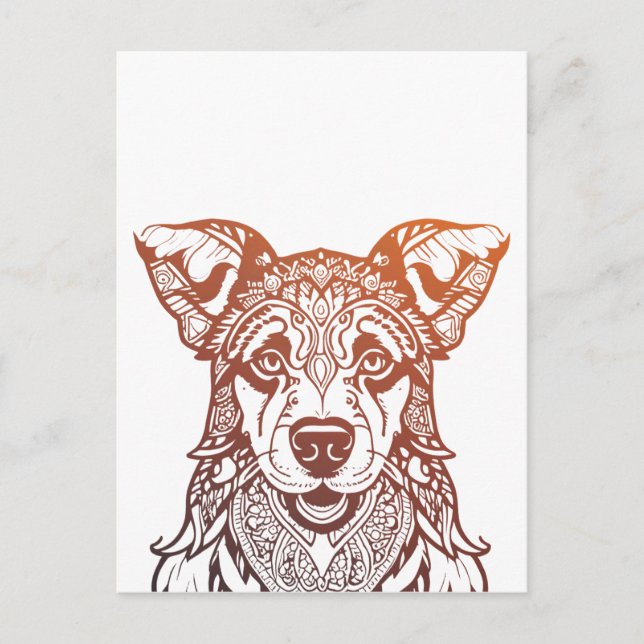 Carte Postale Chien Mandala Ornemental, Chien Dessiné À La Main  (Devant)