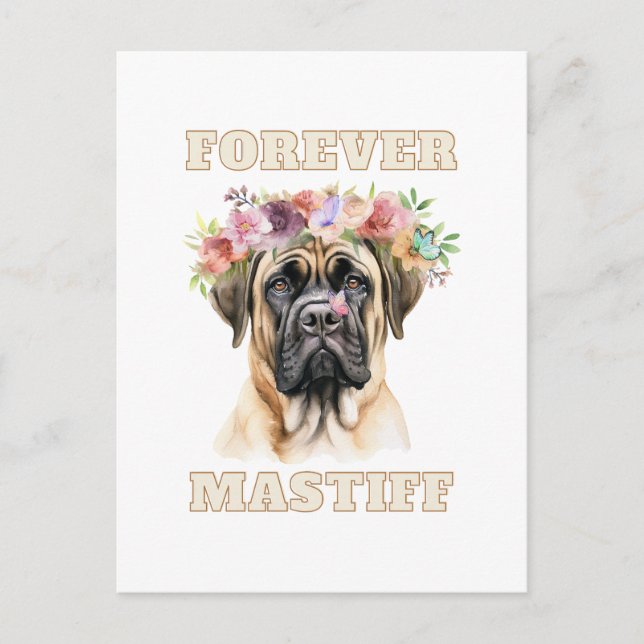 Carte Postale Chien mastiff anglais mignon et drôle avec des fle (Devant)