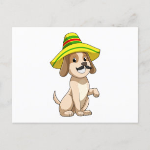 Carte Postale Chien mexicain avec casquette de paille