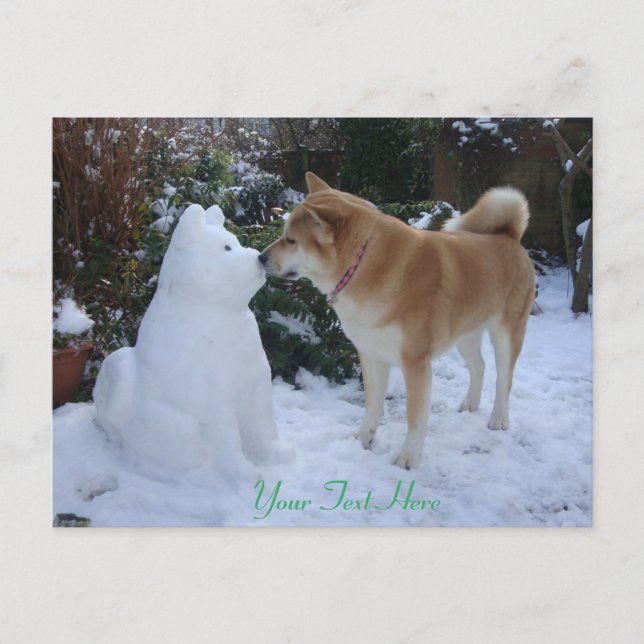 Carte Postale chien mignon embrasser la scène de neige bonhomme  (Devant)