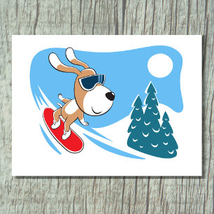 Carte Postale Chien mignon et drôle de snowboard Sport d'hiver
