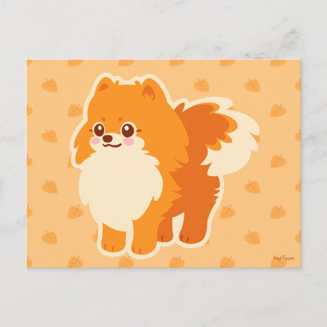 Carte Postale Chien mignon Kawaii Pomeranian (Devant)
