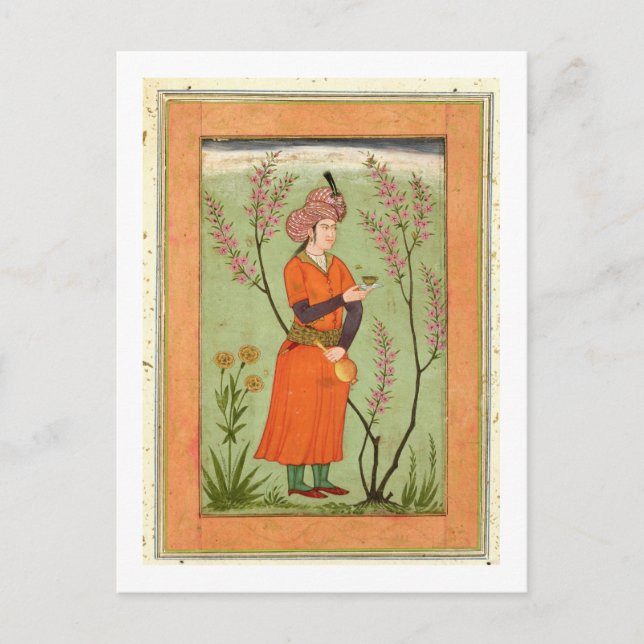 Carte Postale Chien princier iranien tenant une tasse et une fio (Devant)