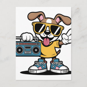 Carte Postale Chien rétro hip hop : Chiot de dessin animé cool 