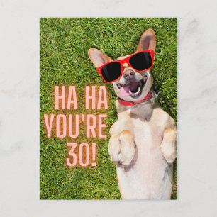 Carte Postale Chien riant 30e anniversaire