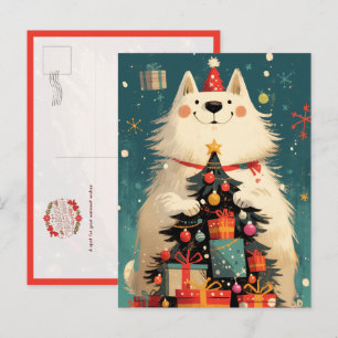 Carte Postale Chien Samoyède mignon avec Noël