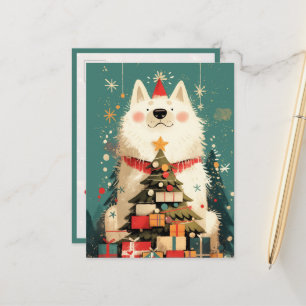 Carte Postale Chien Samoyède mignon avec Noël