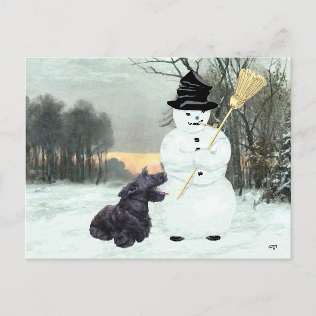 Carte Postale Chien Scottie et bonhomme de neige (Devant)