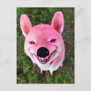Carte Postale Chien souriant rose