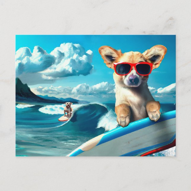 Carte Postale Chien sur le Surboard portant des lunettes de sole (Devant)