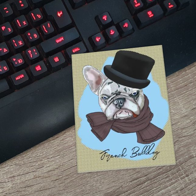 Carte Postale Chien-taureau français en casquette et foulard (Créateur téléchargé)