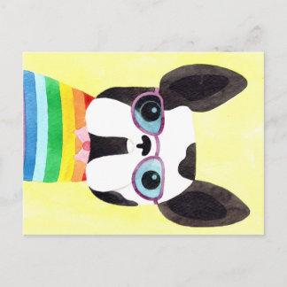 Carte Postale Chien-taureau français en T-shirt arc-en-ciel