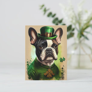 Carte Postale Chien-taureau français en tenue de la Saint Patric