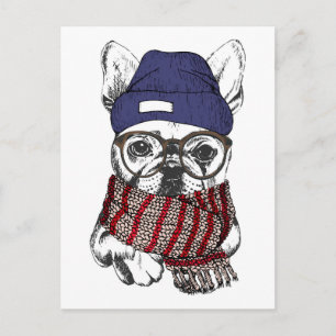 Carte Postale Chien taureau français Hipster