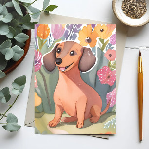 Carte Postale Chien teckel chiot   Peinture aquarelle animal de 