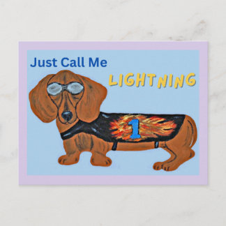 Carte Postale Chien Teckel de Course APPELLEZ-MOI JUSTE L'ÉCLAIR