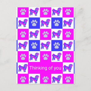 Carte Postale Chien Tzu Chien et Paw Rose et Bleu Penser de vous