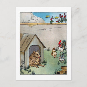 Carte Postale Chien vintage et poulets