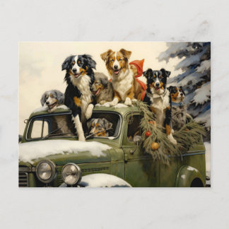 Carte Postale Chiens À La Ferme Des Arbres Vintage