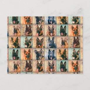 Carte Postale Chiens bergers allemands - GSD - Collage d'Arts nu