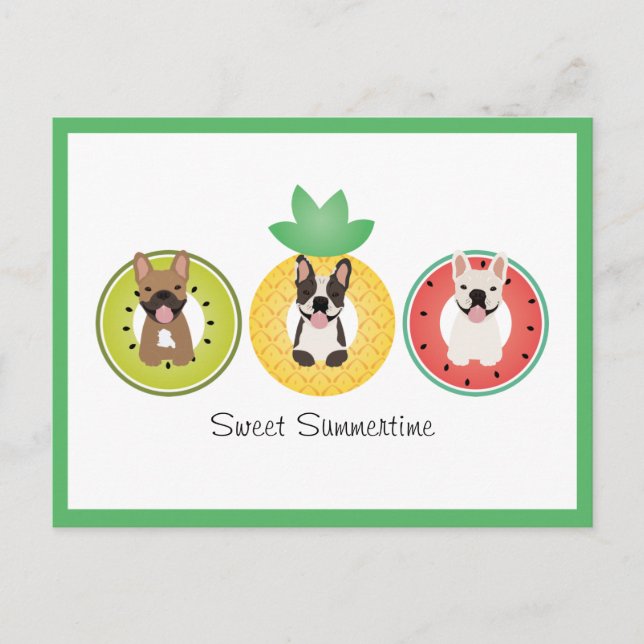 Carte Postale Chiens-Bulles Français En Flotte De Piscine De Fru (Devant)