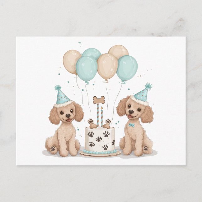 Carte Postale Chiens Caniches Standard de Anniversaire (Devant)