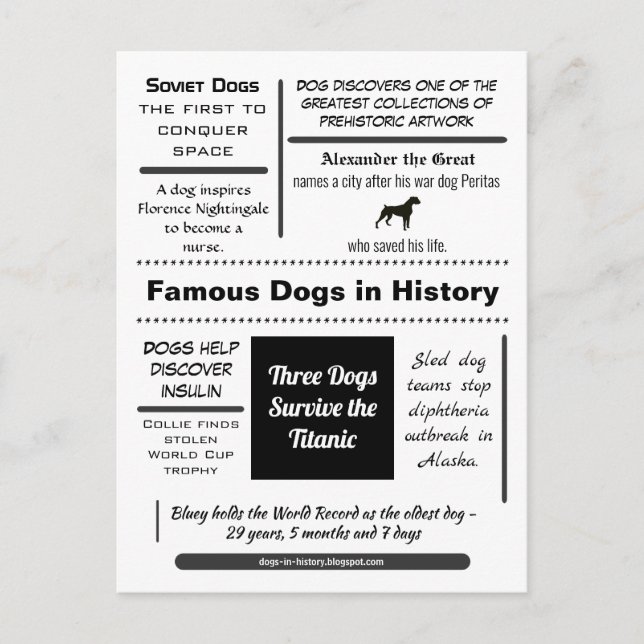 Carte Postale Chiens célèbres de l'histoire (Devant)