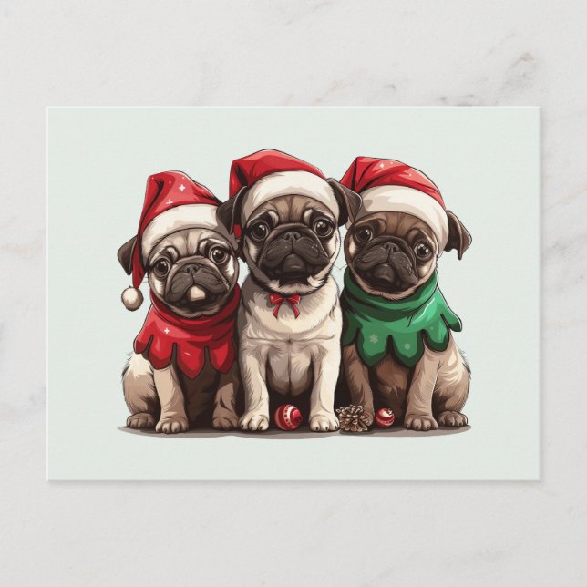 Carte Postale Chiens de Carlin de Noël (Devant)