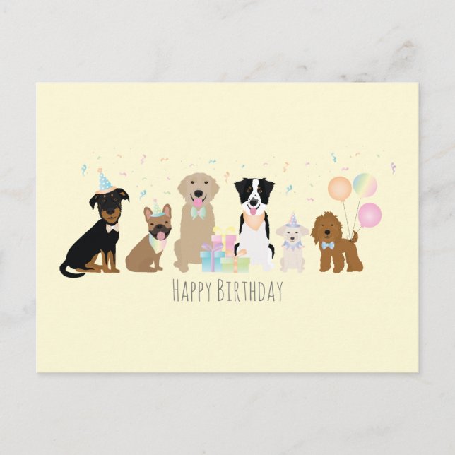 Carte Postale Chiens de fête d'anniversaire jaunes (Devant)