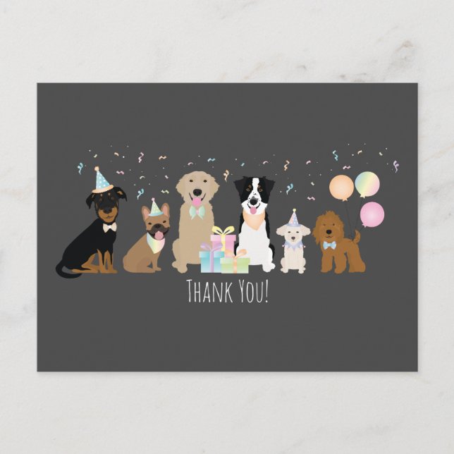 Carte Postale Chiens de fête d'anniversaire Merci (Devant)